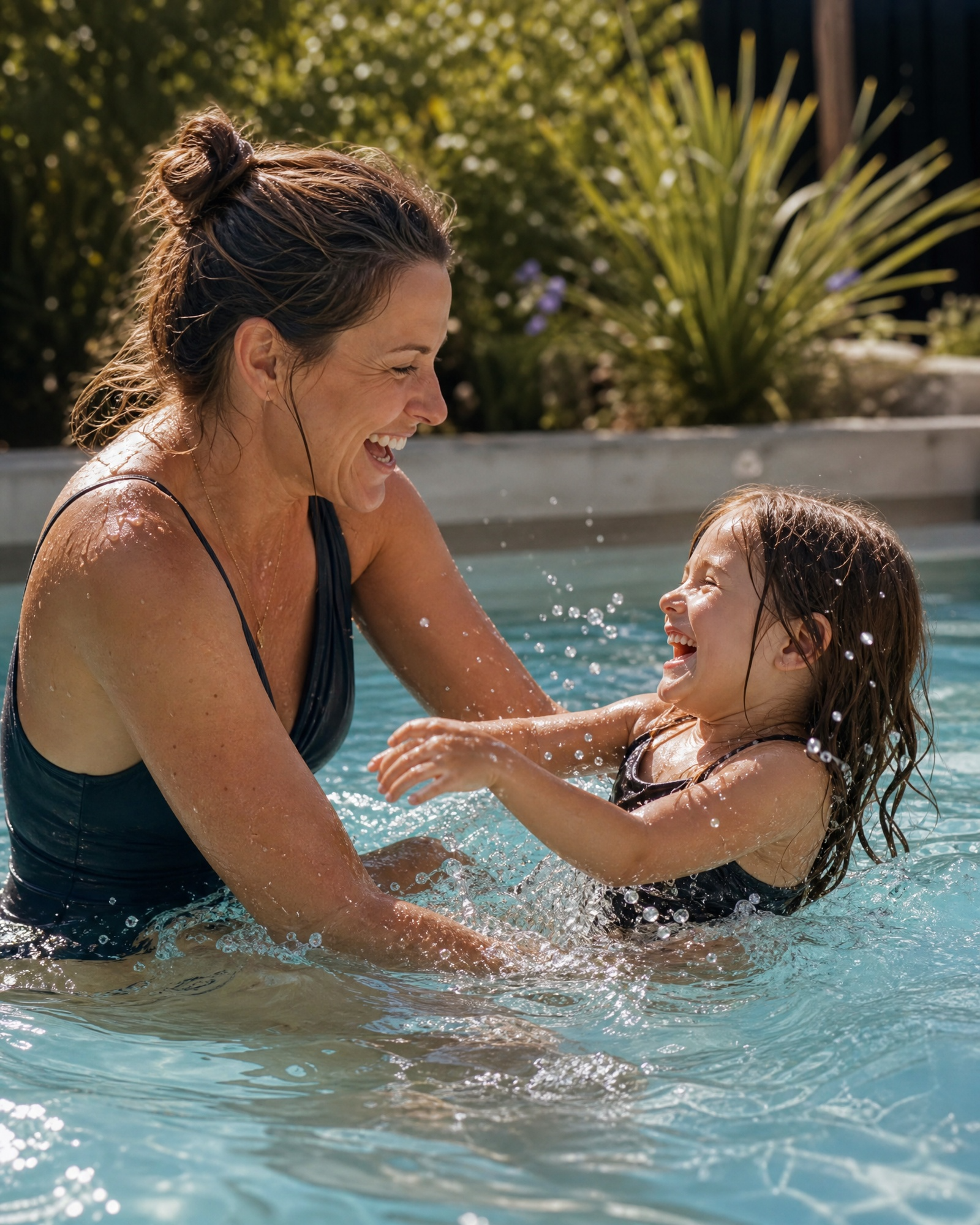 Family at the pool